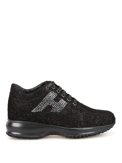 Shop Hogan Interactive Crystal H Shiny Suede Sneakers In Black