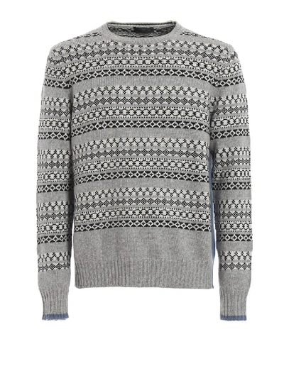 Shop Prada Patterned Wool And Cashmere Jacquard Sweater In Grey