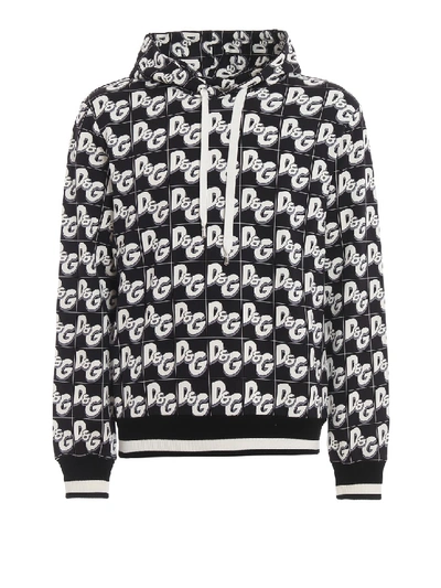 Shop Dolce & Gabbana All Over Dg Print Cotton Hoodie In Black