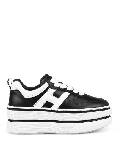 Shop Hogan H449 Black And White Sneakers