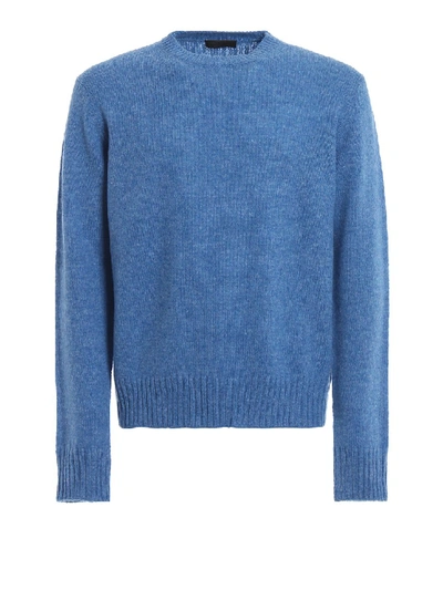 Shop Prada Sky Blue Shetland Wool Sweater