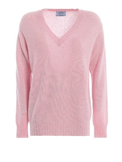 Shop Prada Pink Melange Cashmere V-neck Sweater