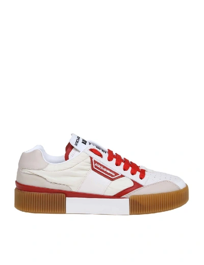 Shop Dolce & Gabbana Miami Sneakers In Fabric And Nappaired Calfskin In White