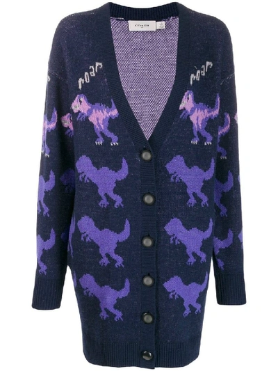 Shop Coach Purple Women's Rexy Print Cardigan In Black