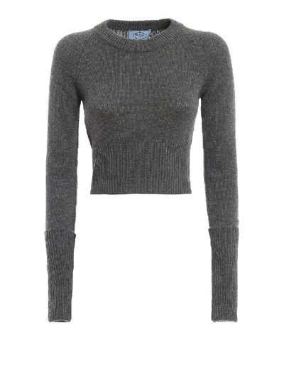 Shop Prada Cashmere Cropped Sweater In Grey