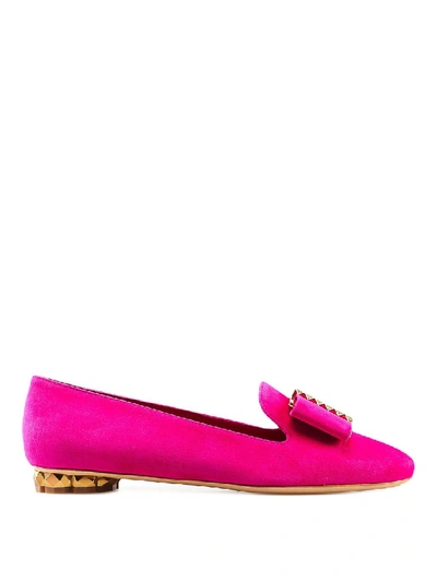 Shop Ferragamo Sarno Flower Heel Suede Loafers In Pink