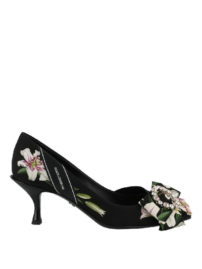 Shop Dolce & Gabbana Lory Crystal Detailed Floral Print Pumps In Black