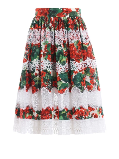 Shop Dolce & Gabbana Floral Cotton And Lace Circle Skirt In White