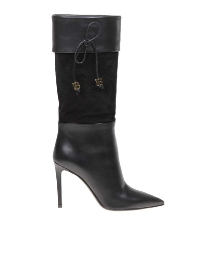 Shop Balmain Mina Boot In Leather And Suede Color Black