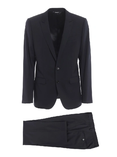 Shop Dolce & Gabbana Virgin Wool Dark Blue Formal Suit In Black