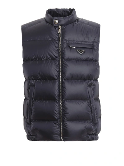 Shop Prada Navy Ripstop Nylon Padded Vest In Black