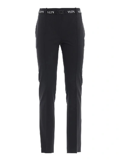 Shop Valentino Elasticated Vltn Belt Wool Trousers In Black