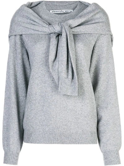 Shop Alexander Wang Grey Women's Knot Shoulder Knitted Top In White