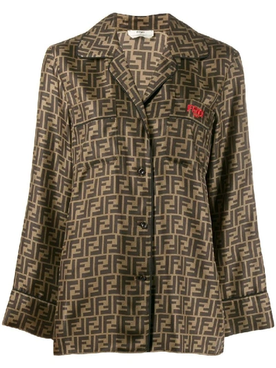 Shop Fendi Brown Women's Motif Pattern Shirt In Grey