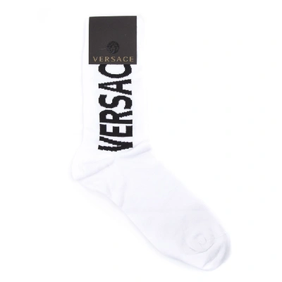 Shop Versace White Mixed Cotton Logo Socks