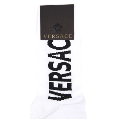 Shop Versace White Mixed Cotton Logo Socks