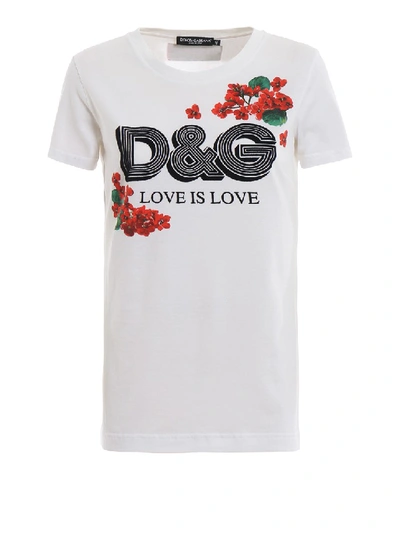 Shop Dolce & Gabbana Floral Print And Flock Logo T-shirt In White