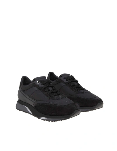 Shop Santoni Sneakers In Leather And Black Fabric