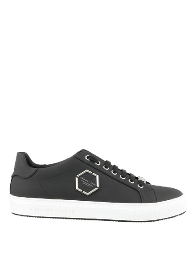 Shop Philipp Plein Statement Black Leather Sneakers In Grey