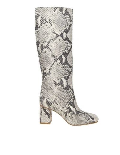 Shop Red Valentino Leather Boots With Pythoned Print In Grey