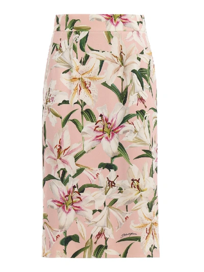 Shop Dolce & Gabbana Lilium Print Cady Pencil Skirt In Neutrals