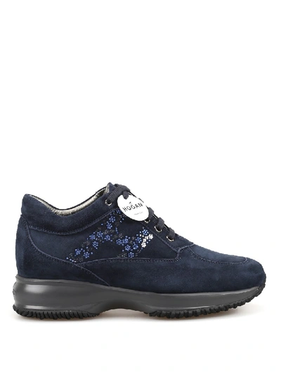 Shop Hogan Interactive Blue Suede Floral H Sneakers In Grey