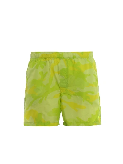 Shop Valentino Fluo Yellow Camo Swim Shorts In Green