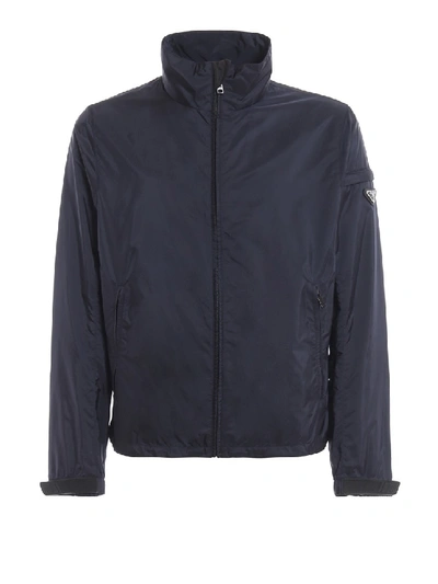 Shop Prada Navy Coated Nylon Windbreaker In Black