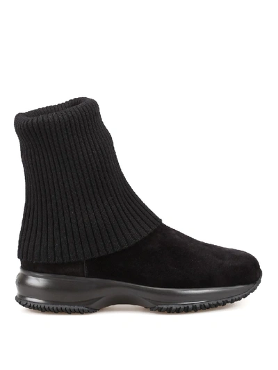 Shop Hogan Interactive Suede And Wool Ankle Boots In Black