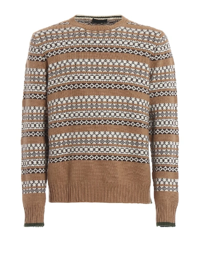 Shop Prada Wool And Cashmere Jacquard Patterned Sweater In Brown