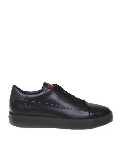 Shop Santoni Trainers Leather Lace-up In Black