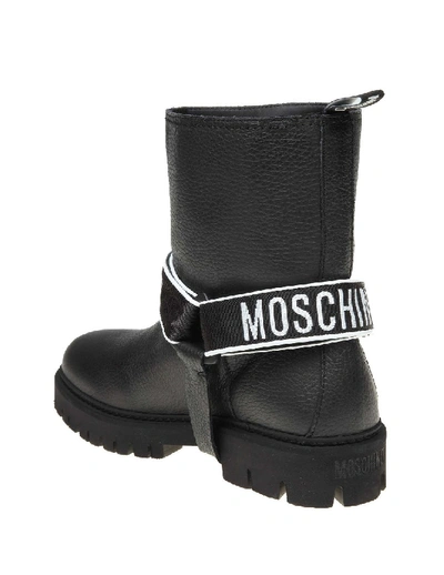 Shop Moschino Bikers Boots In Black Leather