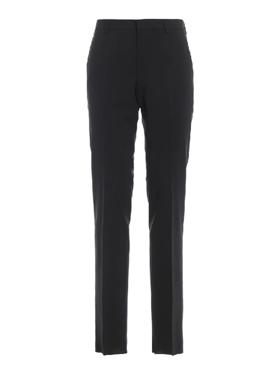 Shop Prada Bi-stretch Wool Canvas Trousers In Black