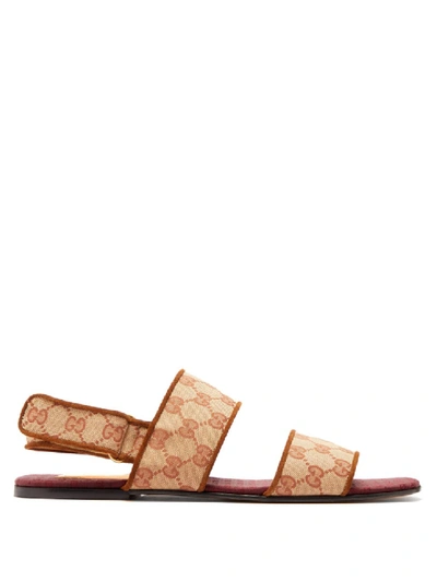 Shop Gucci Senior Gg Supreme Canvas Sandals In Brown