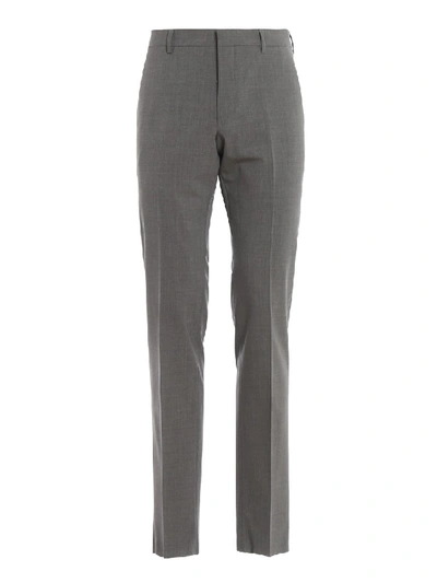 Shop Prada Bi-stretch Wool Classic Slacks In Grey