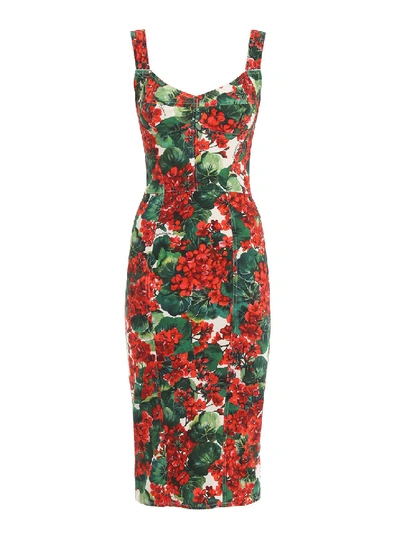 Shop Dolce & Gabbana Portofino Print Stretch Cady Bustier Dress In Red