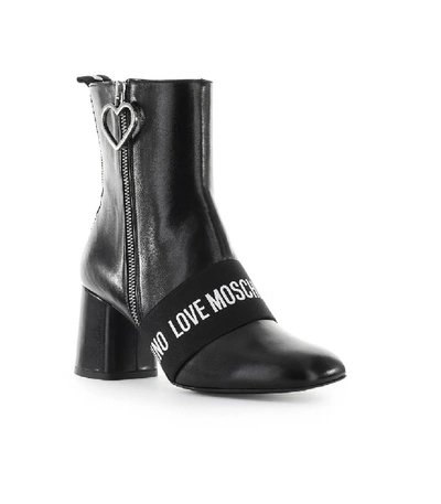 Shop Love Moschino Black Leather Logo Ankle Boot