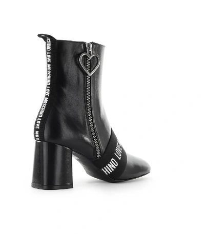Shop Love Moschino Black Leather Logo Ankle Boot