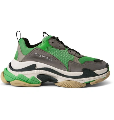 Shop Balenciaga Triple S Mesh, Nubuck And Leather Sneakers In Green