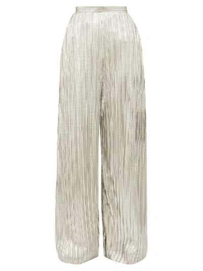 Shop Rodarte Wide-leg Pleated Metallic Trousers In White