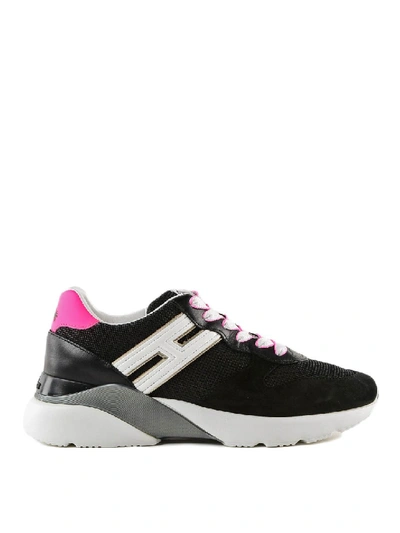 Shop Hogan Active One Black And Fluo Suede Sneakers