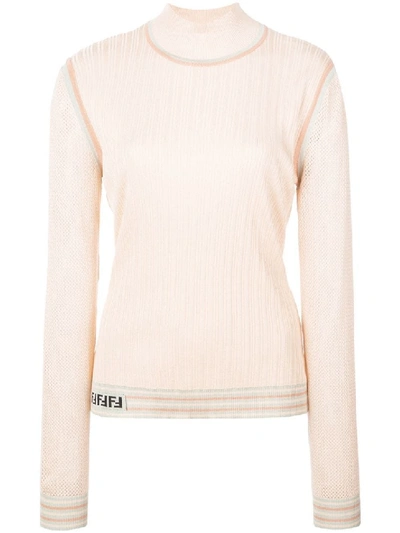 Shop Fendi Orange Women's Silk Ribbed Turtle Neck Jumper In Neutrals