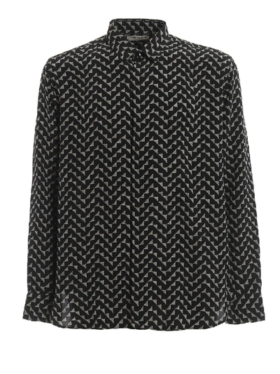 Shop Saint Laurent Geometric Print Silk Crepe De Chine Shirt In Black