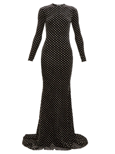 Shop Balenciaga Polka-dot Velvet Maxi Dress In Black