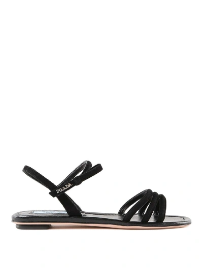 Shop Prada Black Suede Flat Sandals