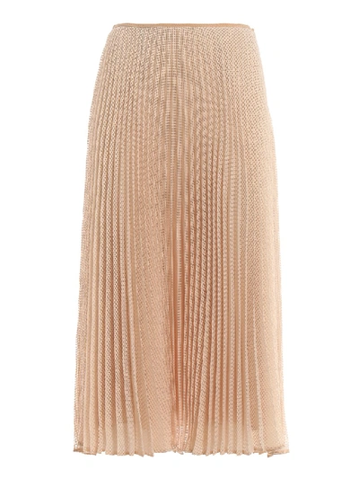 Shop Fendi Light Pink Mesh Fabric Midi Skirt In Neutrals