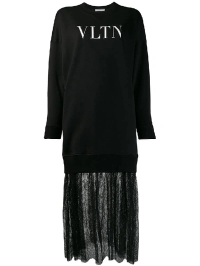Shop Valentino Black Women's Vltn Print Sweatshirt Dress