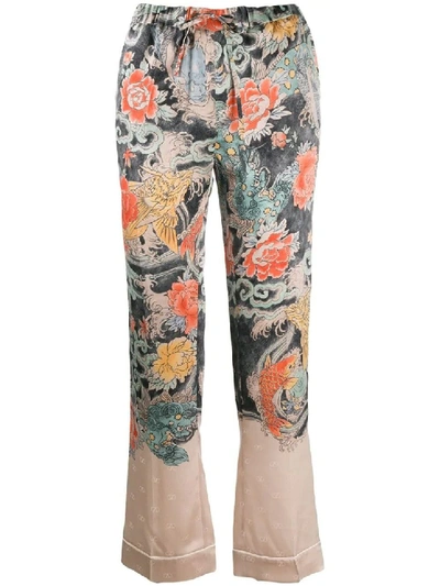 Shop Valentino Multicolor Women's Japanese Print Silk Flared Trousers In Neutrals
