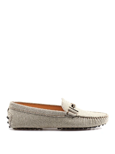Shop Tod's Double T Gommino Glittered Loafers In Grey
