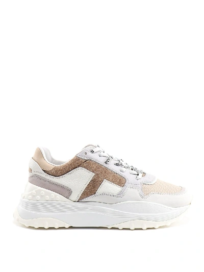Shop Tod's Leather And Tech Mesh Sneakers In White